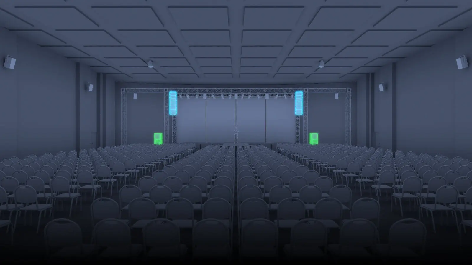 An auditorium with a stereo set up