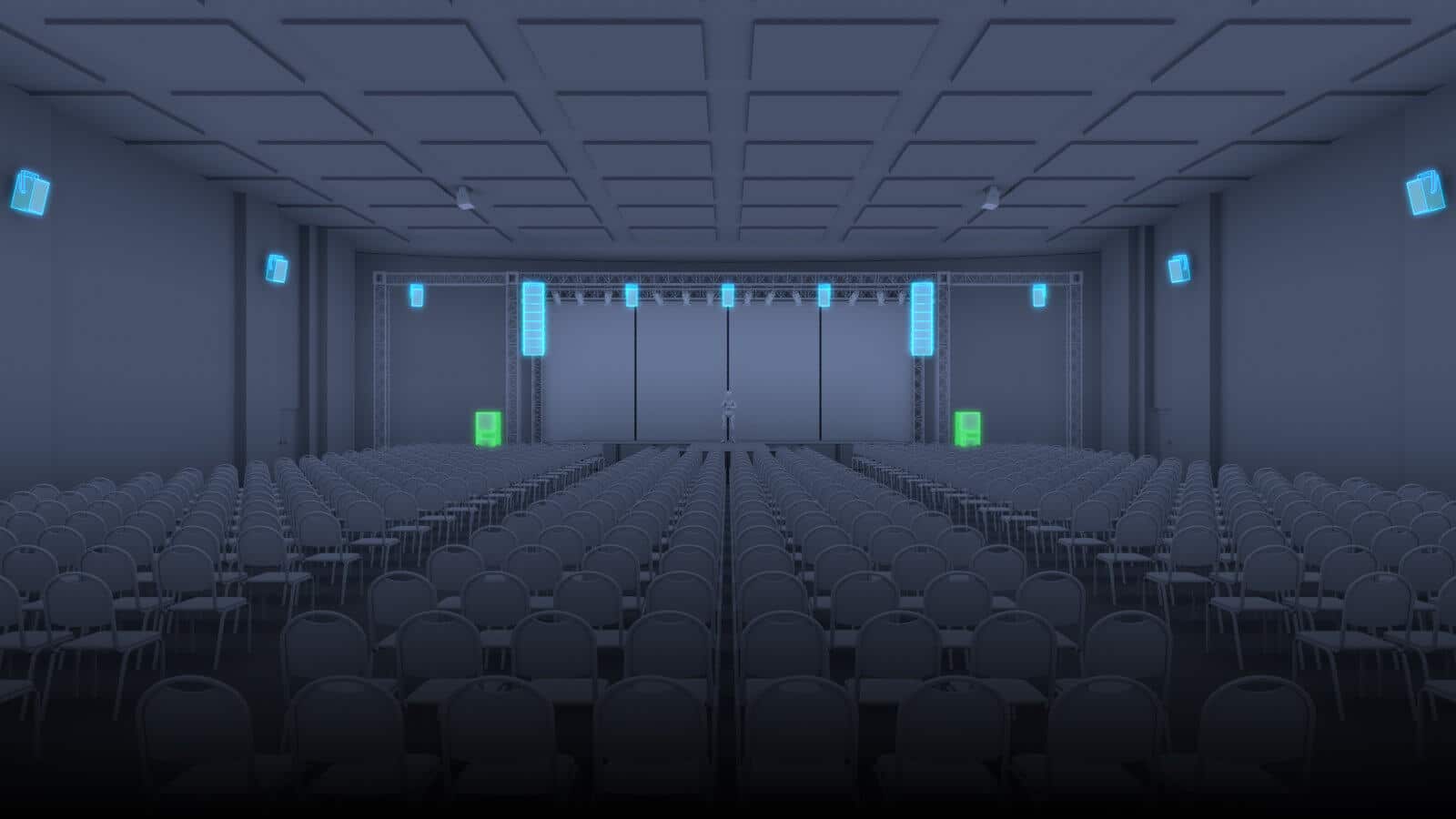 An auditorium with a surround sound set up