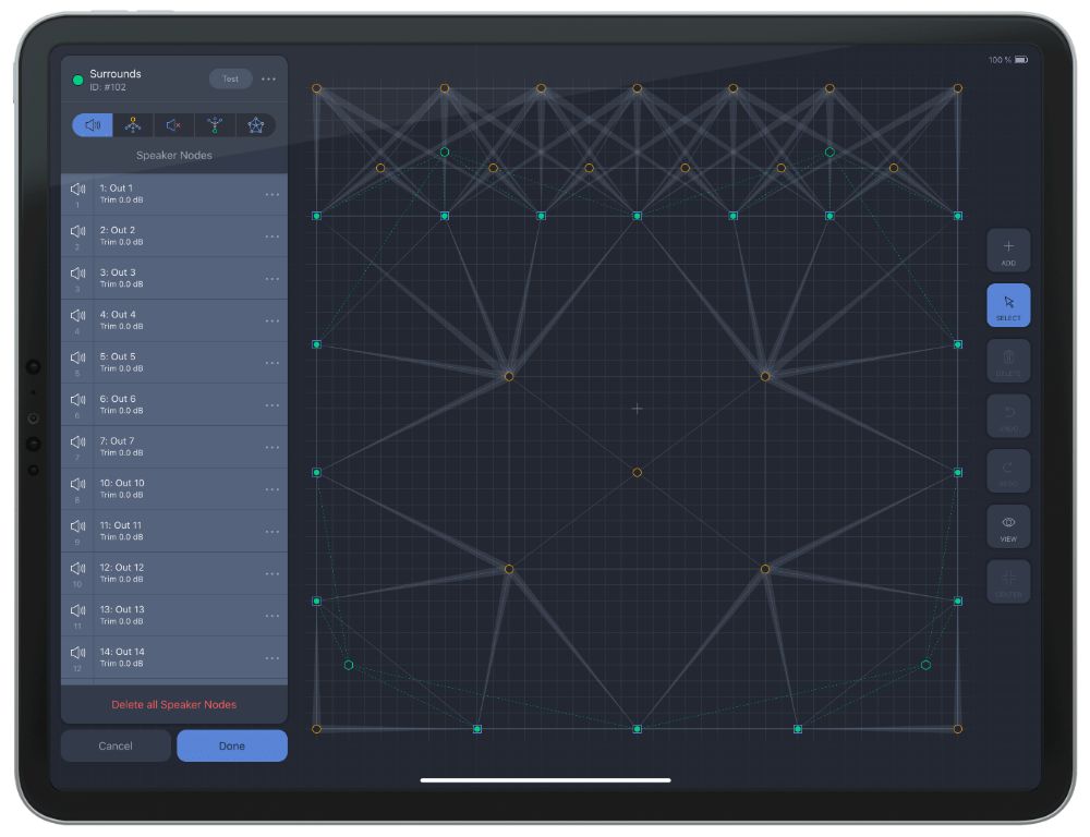 iPad displaying a surround sound set up