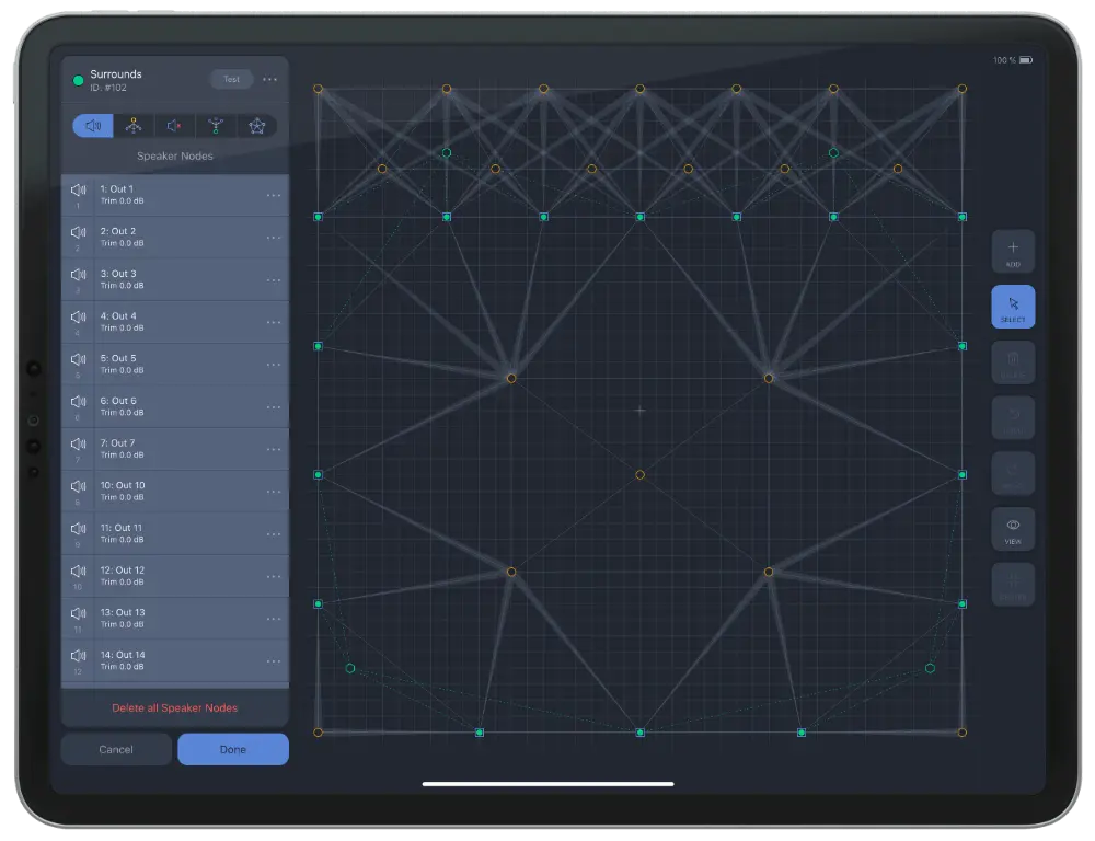 iPad displaying a surround sound set up