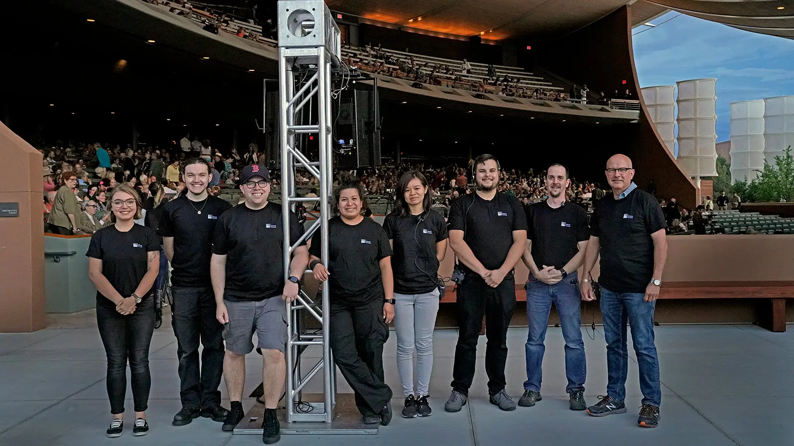 (L-R): Cheyenne Dalton, A/V Apprentice; Wyatt Laster, A/V Apprentice; Mitchell Prescott, A/V Technician; Araceli Ramirez, A/V Apprentice; Adelaide Zhang, A/V Technician; Alex Davila, A/V Engineer; Karl G. Kern, Audio/Visual Director; Paul Horpedahl, Director of Production & Facilities
