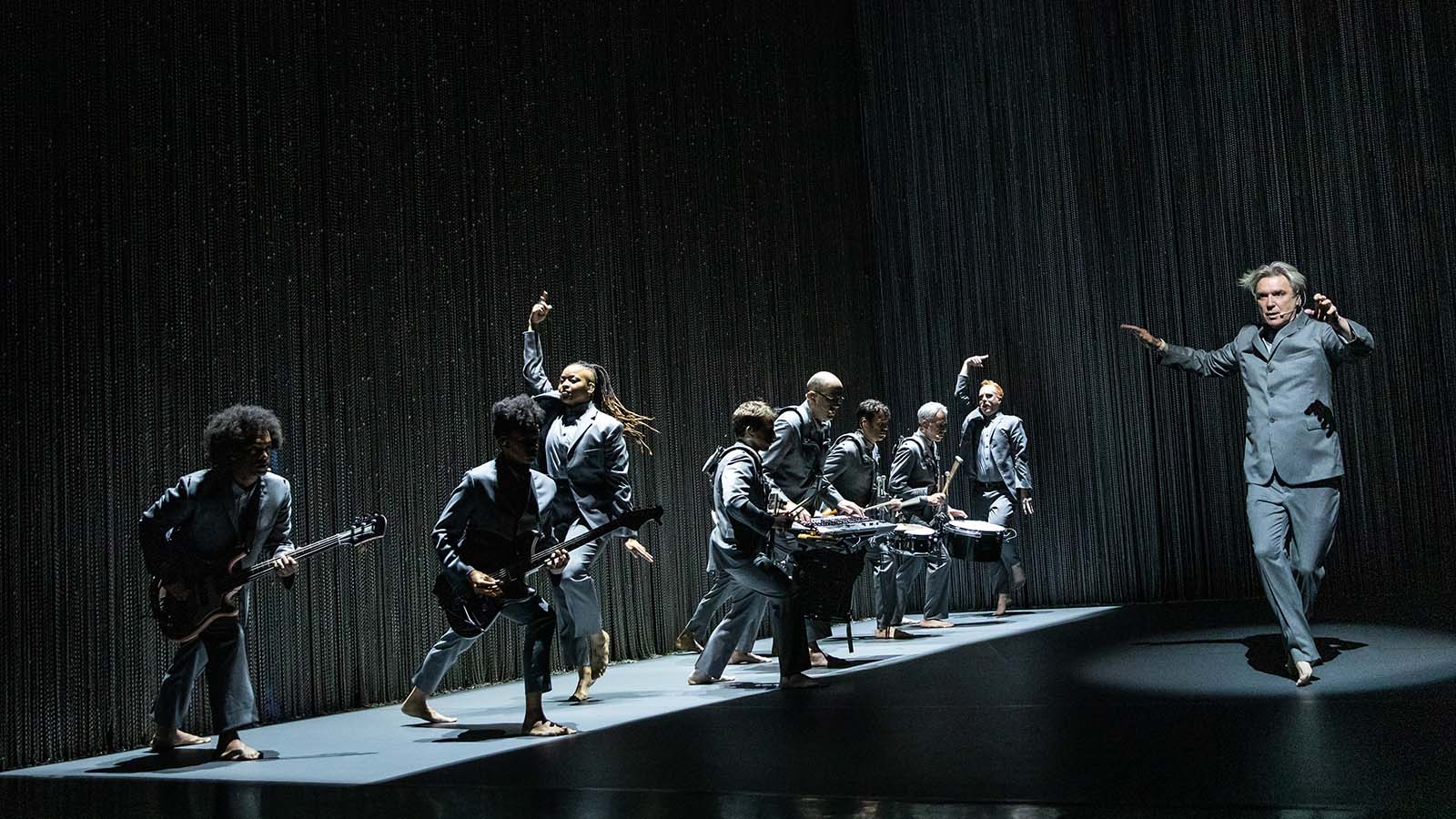 David Byrne (left) and the company of American Utopia