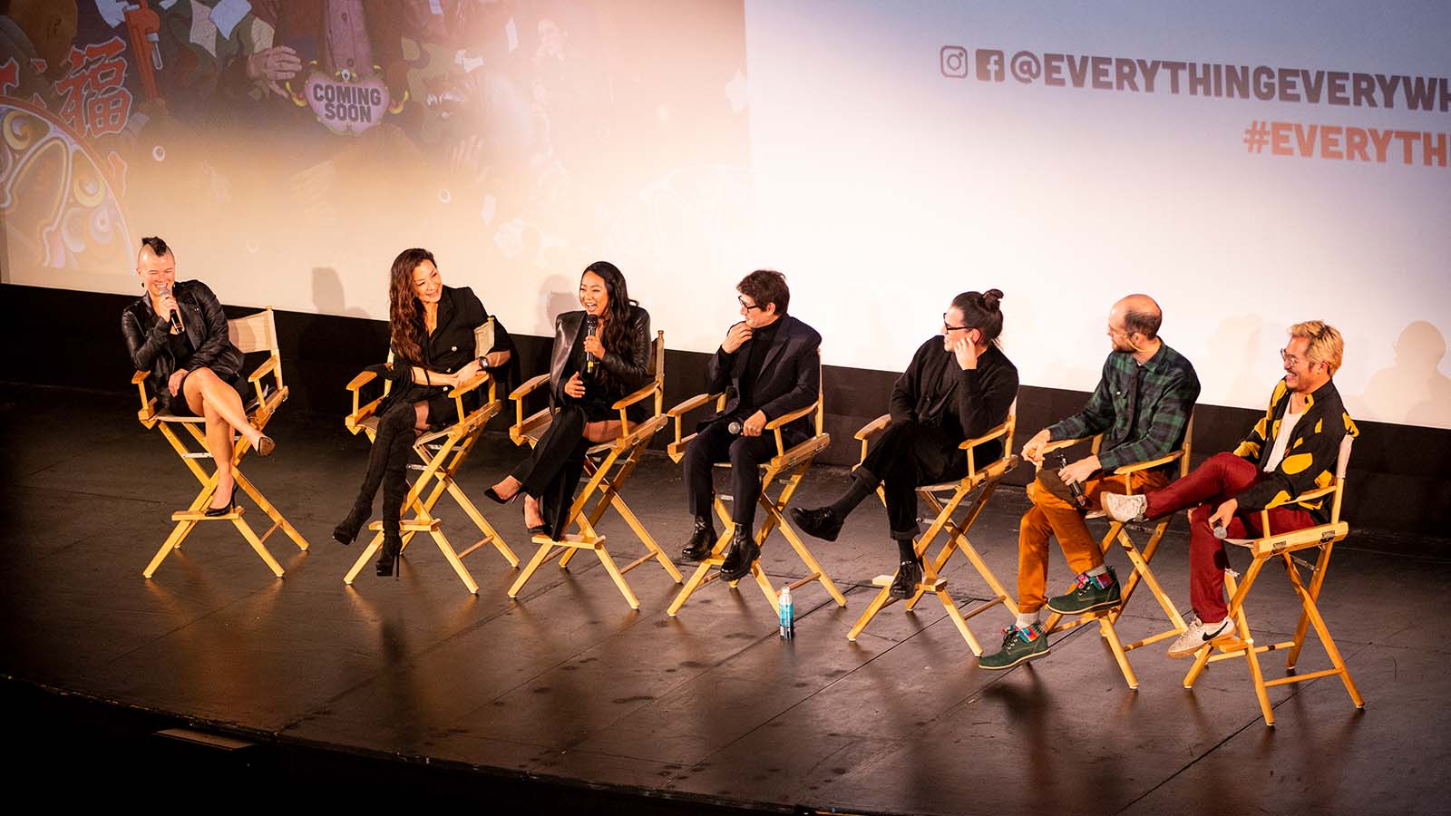 Everything Everywhere All at Once panel at Castro Theatre with Michelle Yeoh, Stephanie Hsu, Ke Huy Quan (cast), Producer Jonathan Wang, and Directors Daniel Scheinert and Dan Kwan