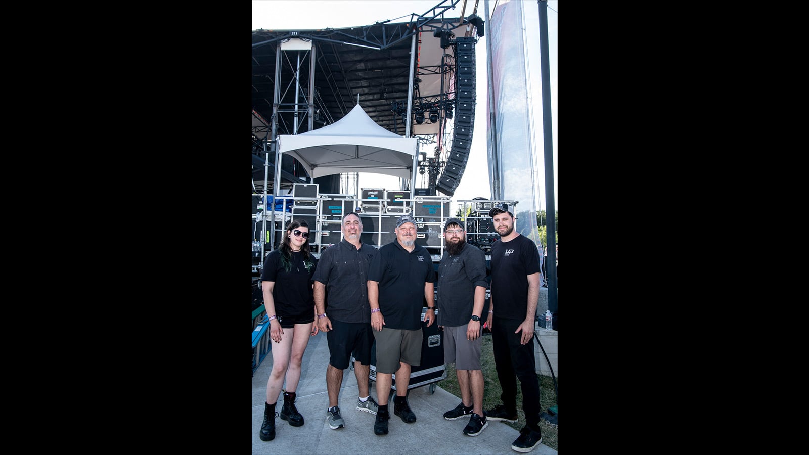 (L-R) Carolyn Slothour, House FOH Engineer; Chris Lambert, Owner/A1; Perry Comeaux, Monitor Engineer; Brandon Abshire, Crew Chief/Patch; Michael Lawrence, Systems Engineer