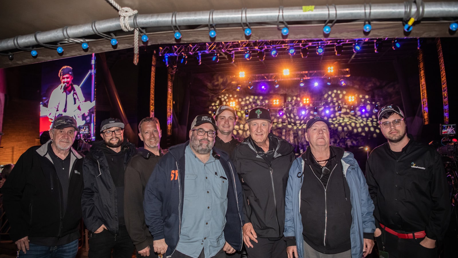 (L-R) Bill Schuermann (Meyer Sound US Sales Manager, South), Mark Edwards (Monitor Engineer, PSI), Bryan Sparks (PSI A3), Peter Costello (JRAD FOH), Austin Hart (Production Coordinator, PSI), Alan Hart (Owner, PSI), Sparky Nielsen (Audio Tech, PSI), Michael Lawrence (Systems Engineer)