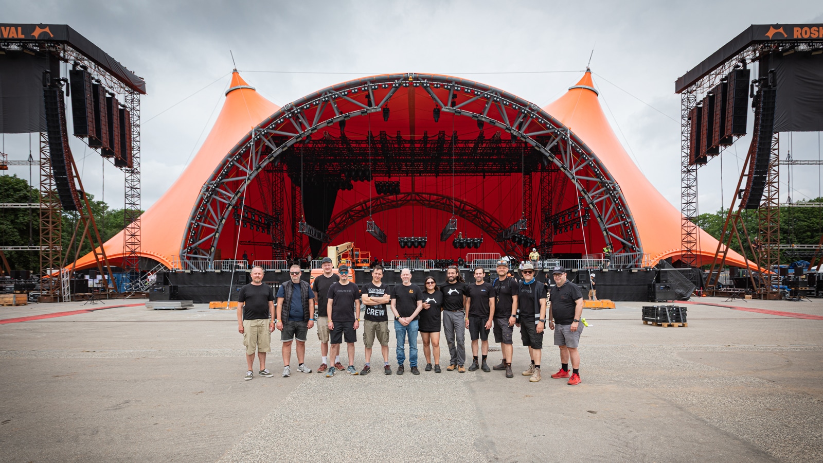 (L-R): Morten Büchert - Roskilde Festival, Theis Romme - Roskilde Festival, Niclas Raap - Meyer Sound, Brian Bolly - Meyer Sound, Leonardo Serani - Meyer Sound, Bob McCarthy - Meyer Sound, Sana Bassam Romanos - Meyer Sound, Leonard Blanche - Meyer Sound, Charlie Albin - Meyer Sound, Arve Gotfredsen - Meyer Sound, Merlijn van Veen - Meyer Sound, Lars Liliengren - Roskilde Festival